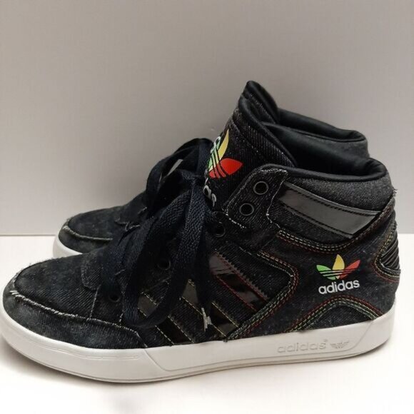 ADIDAS / Canvas Rasta Logo Sneaker Shoes Black Youth V21148 Sz 6 - Picture 8 of 15